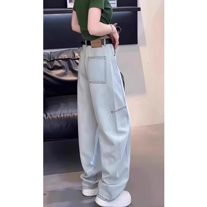 牛仔裤女年新款春季小个子浅色显瘦梨形身材阔腿裤时尚宽松镰刀裤