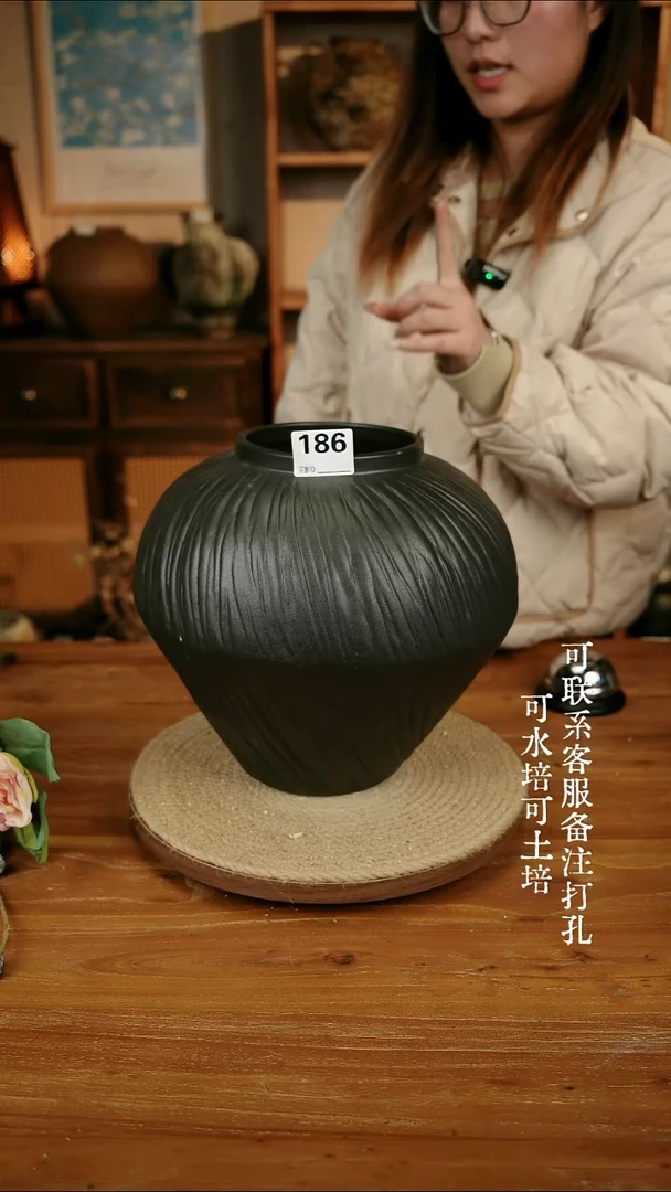 摆件186乌金黑色大肚瓶可水培可土培