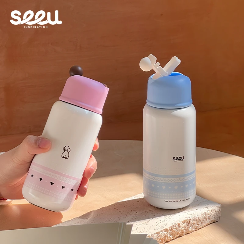 seeu费尔岛保温杯小狗水杯304不锈钢保冷杯情侣伴手礼320ml