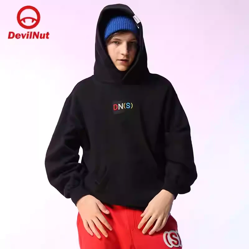 DEVIL NUT潮牌 DNS 恶魔 秋冬秋季新款男女黑色加绒宽松卫衣上衣