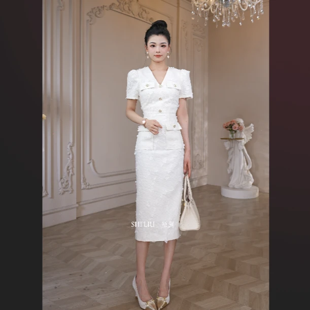 【思敏专属】夏季新款白色修身时尚女装连衣裙显瘦百搭夏季21784