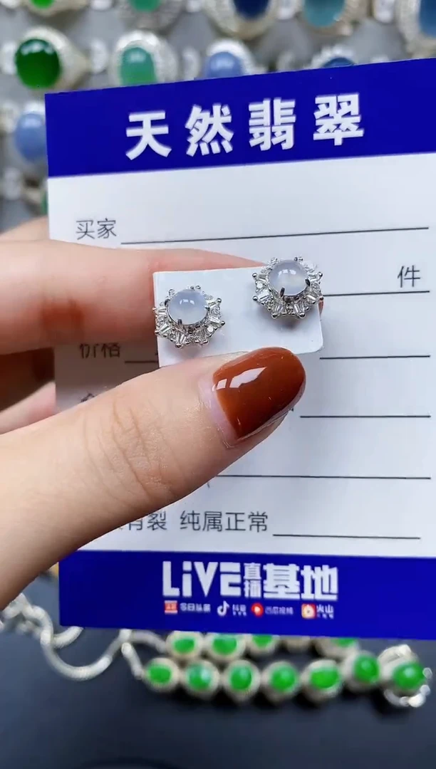 翡翠银S925镶嵌耳饰224