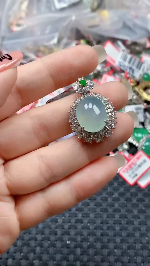 银S925镶嵌戒指翡翠天然A货缅甸翡翠