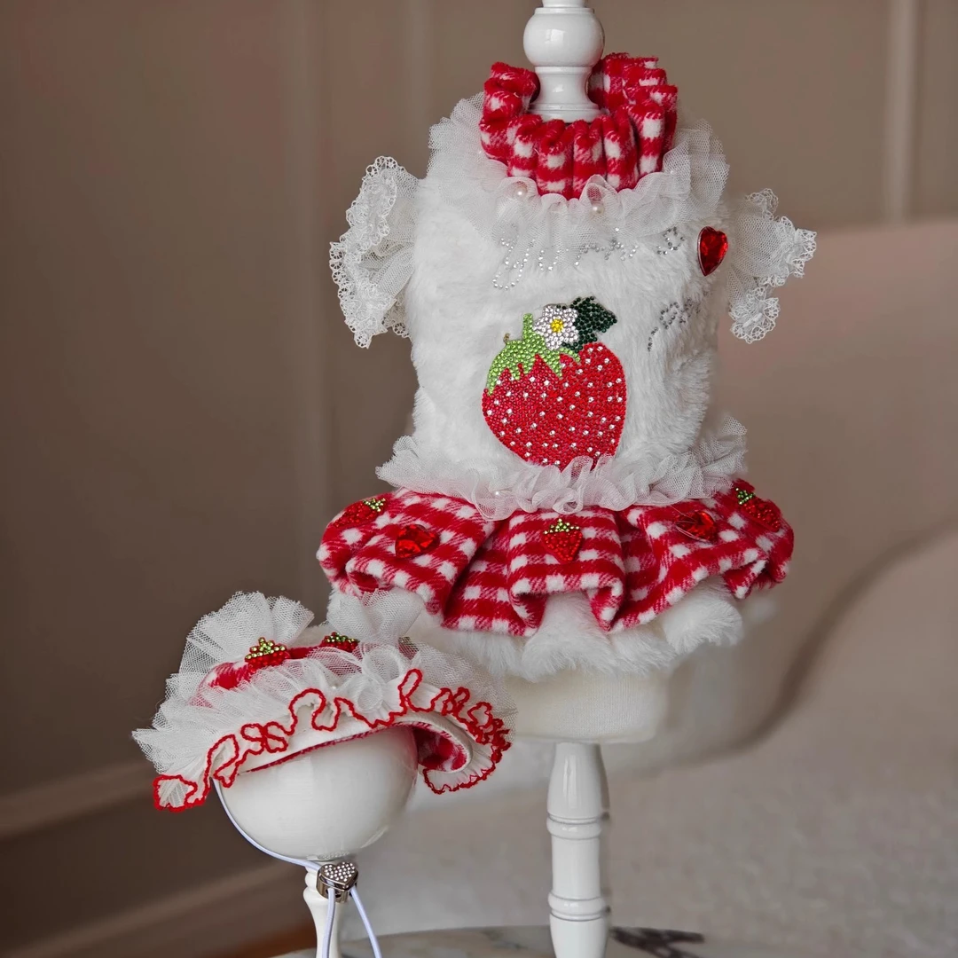 祚库原创定制宠物衣服草莓酱连衣裙套装马尔济斯比熊泰迪约克夏