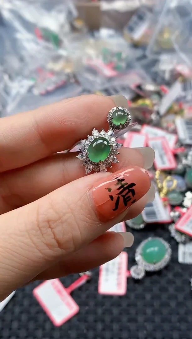 银S925镶嵌戒指翡翠天然A货缅甸翡翠
