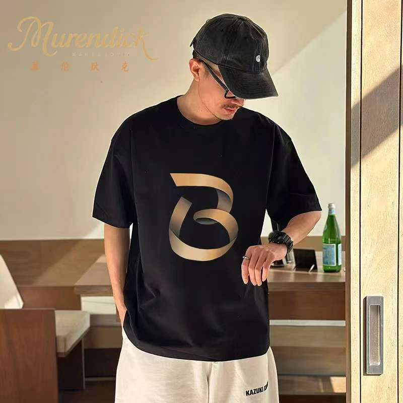 潮牌时尚轻奢超大字母印花短袖t恤男士帅气半袖上衣凉感体恤夏