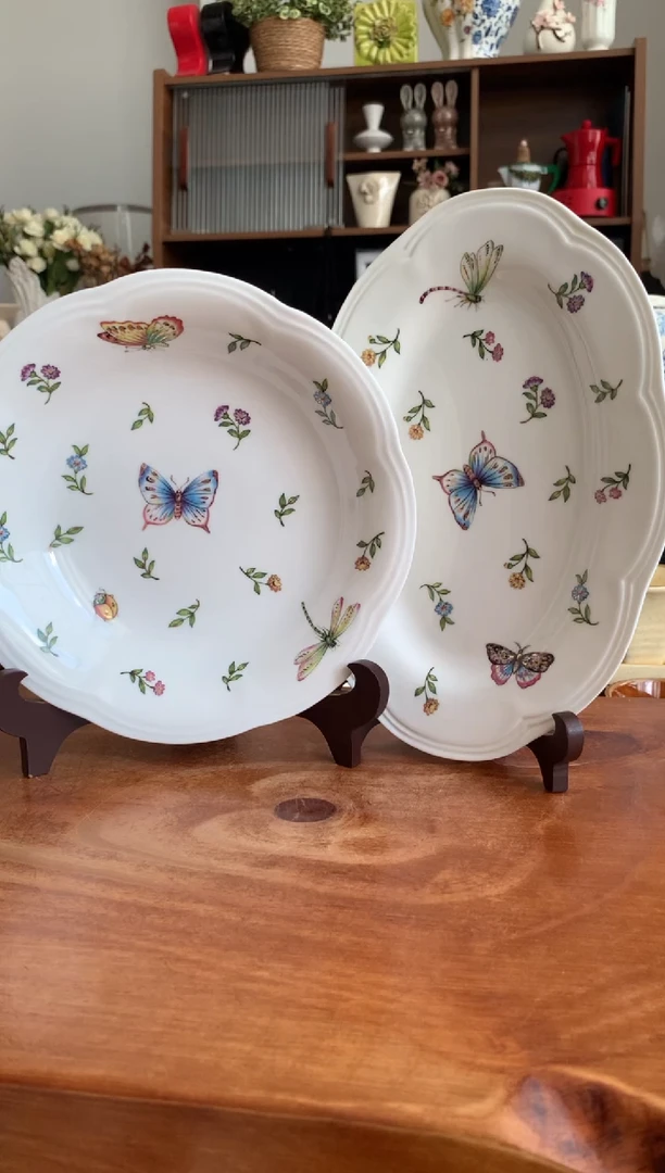 瓷【蓝蝴蝶】深盘+椭圆盘两件套