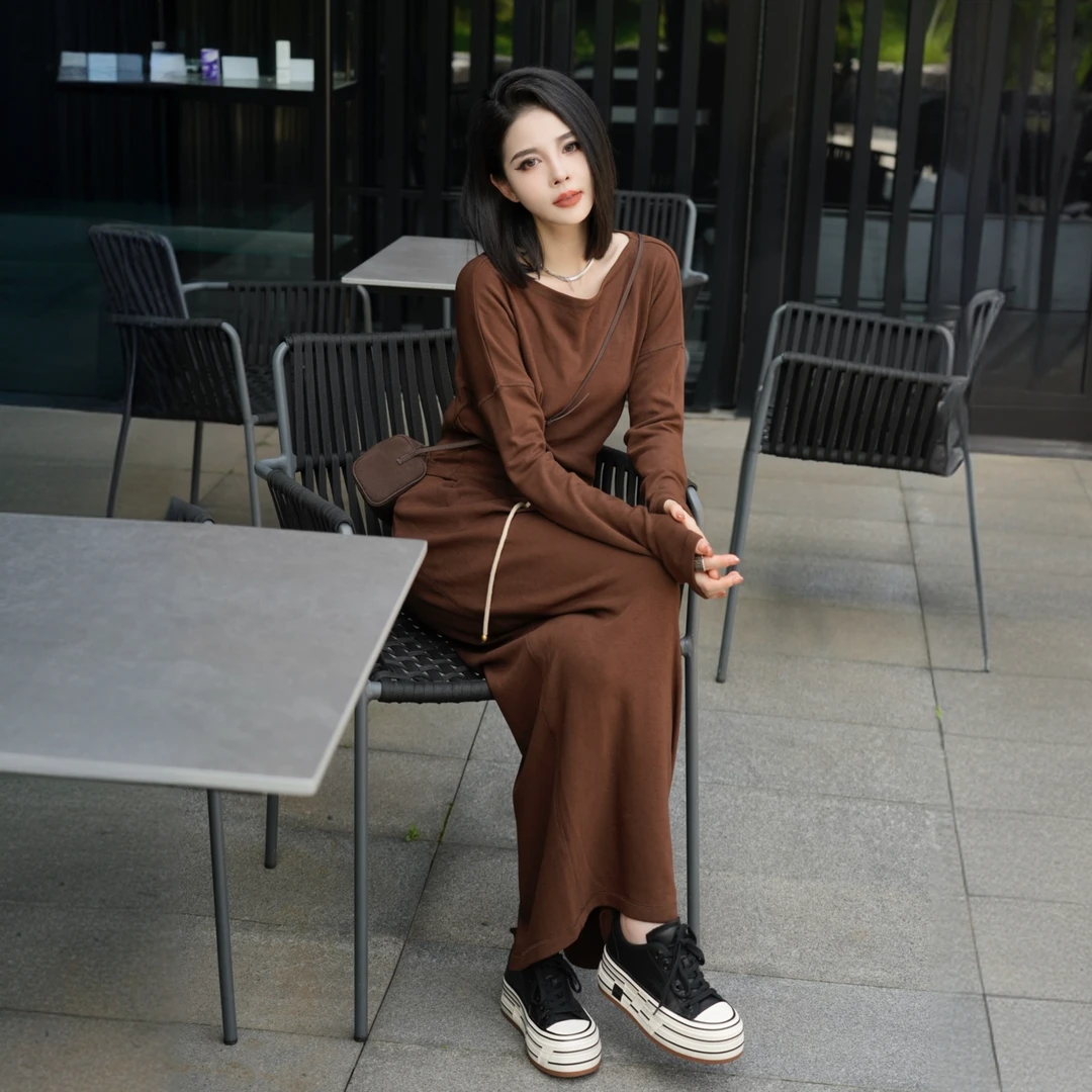 POPULARYW【秋棠】Z·R上品屋 气质休闲长袖上衣松紧腰半身长裙套装