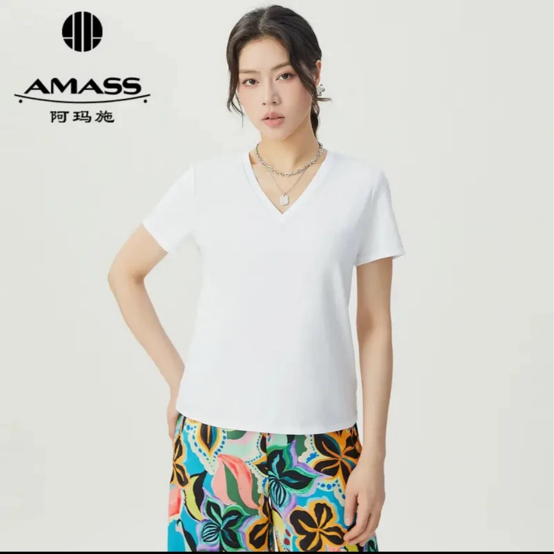 AMASS/阿玛施5301024时尚简约缝线设计修身短袖莫代尔T恤女