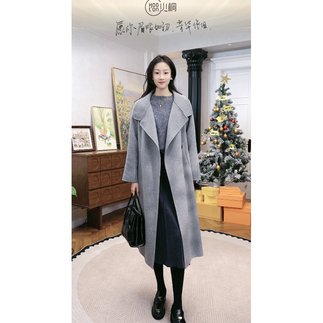 火桐hooton 绵羊毛百褶毛呢半身裙9966