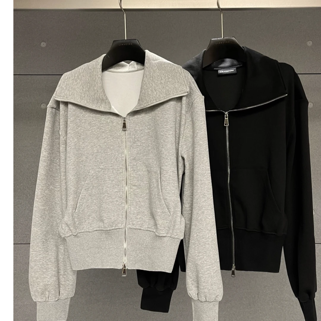 LQLINGJIE 设计师款时尚后背带皮腰带个性无垫肩款卫衣外套93160