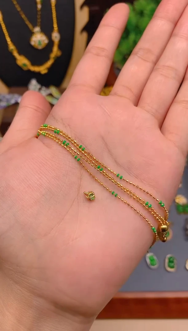 【闪购商品】翡翠项链银S925镶嵌金色可调节项链