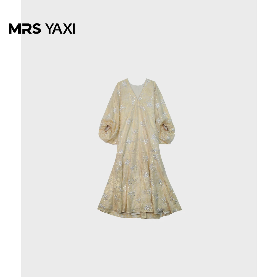 Mrsyaxi轻奢高定气质连衣裙重工刺绣长裙YX5031403