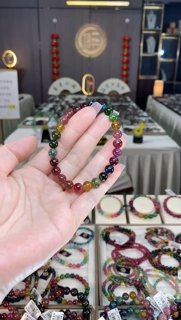未镶嵌透体老矿碧玺彩虹单圈手串7mm+碧玺hon多样性发一条