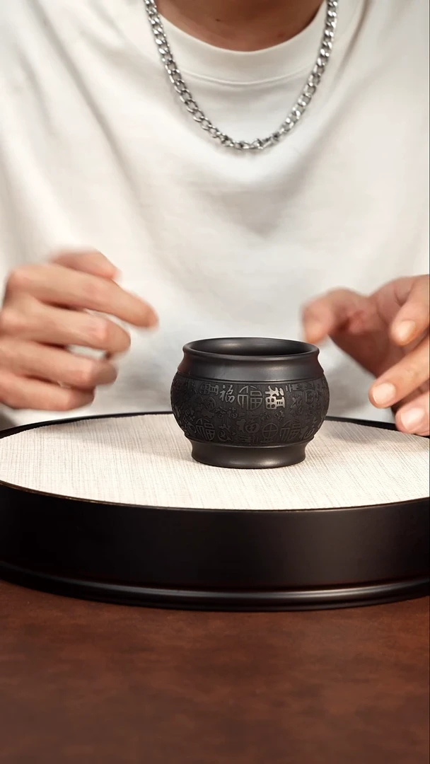 茶壶紫砂全手工主人杯 石黄百福杯