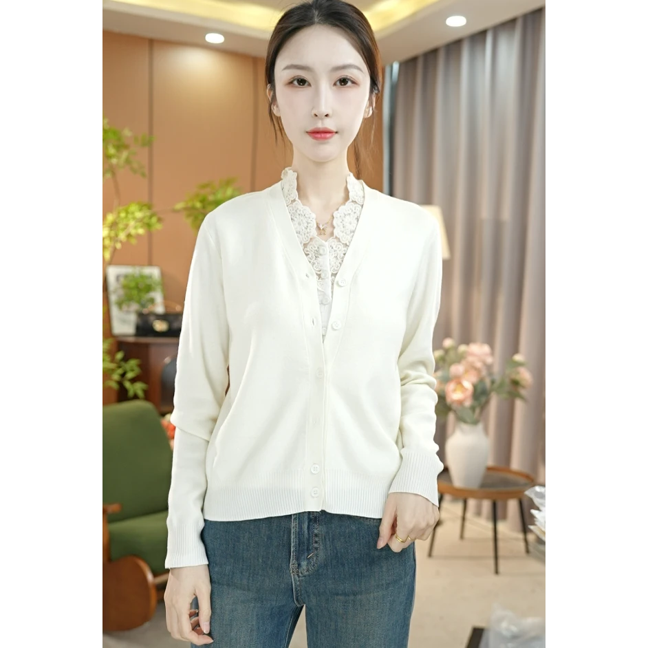 【时光锦】2025初夏新款长袖针织气质时尚百搭宽松纯色针织开衫