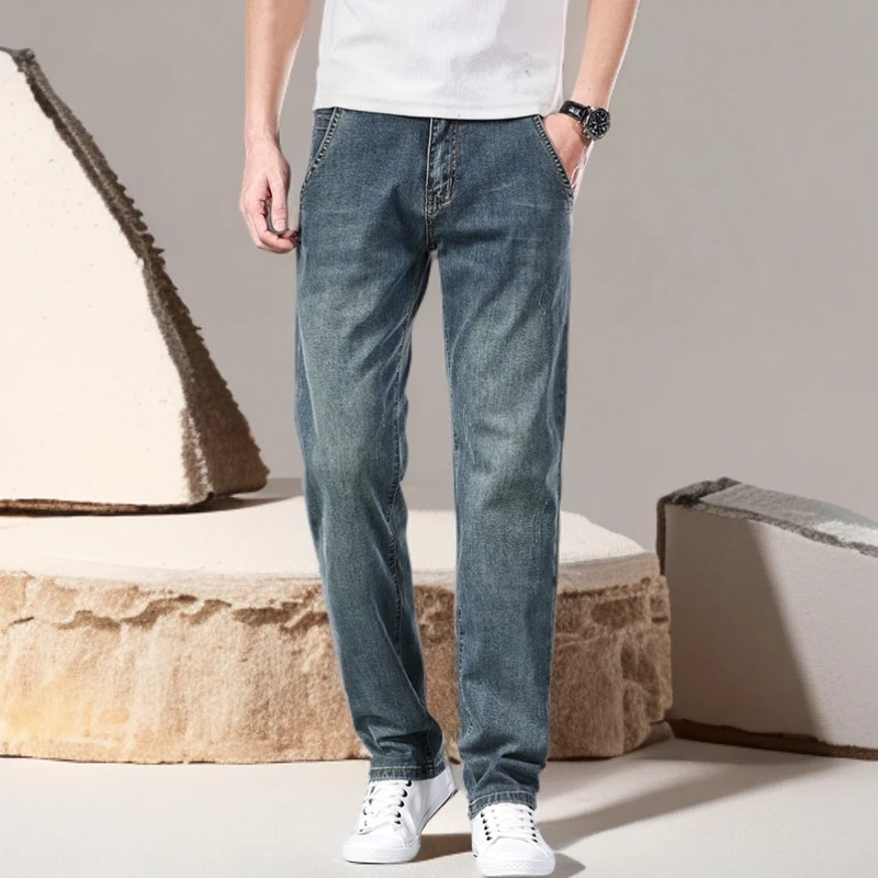诺顿雷斯纯棉直筒牛仔裤男士新款休闲时尚百搭水洗做旧春秋款长裤