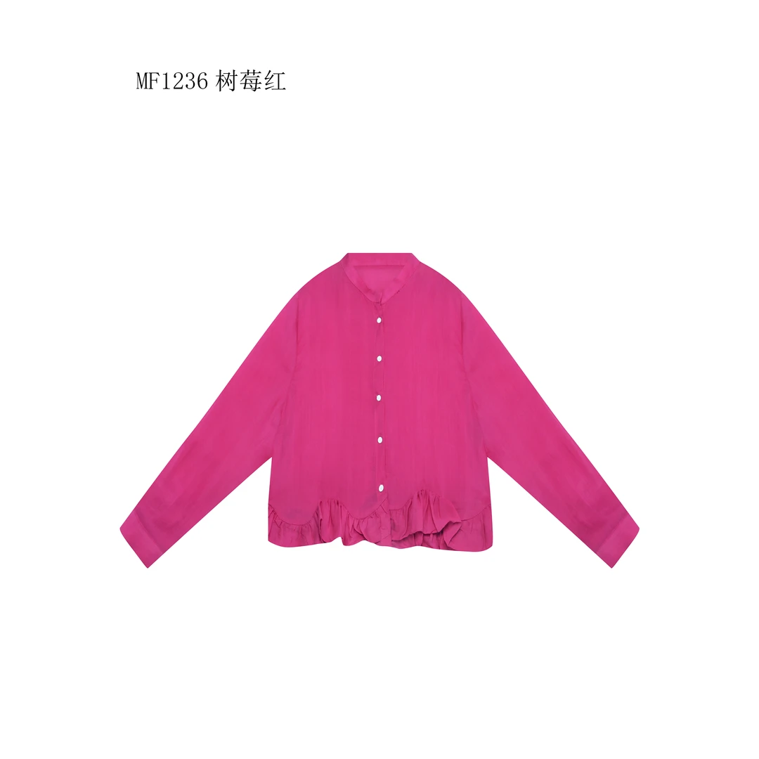 【麻訪家】MF1236树莓红文艺减龄荷叶边百搭长袖开衫上衣