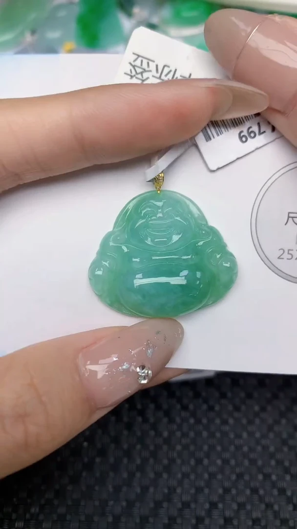 颈饰18K金镶嵌翡翠天然缅甸翡翠a货百元以上9元证书费自理