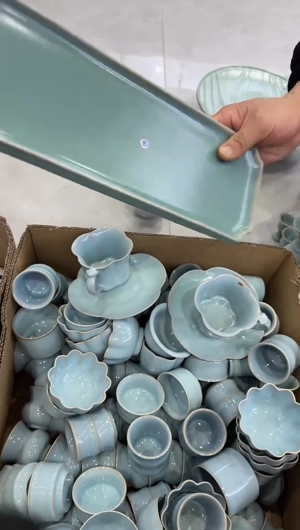 【闪购商品】杯仿古天青茶盘36-12.5瑕