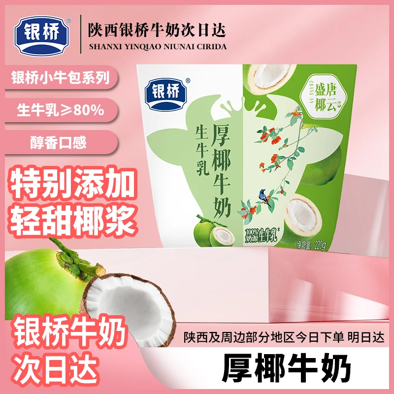 银桥【椰子牛奶】椰子口味盛唐椰云厚椰牛奶新鲜浓郁220g*12袋