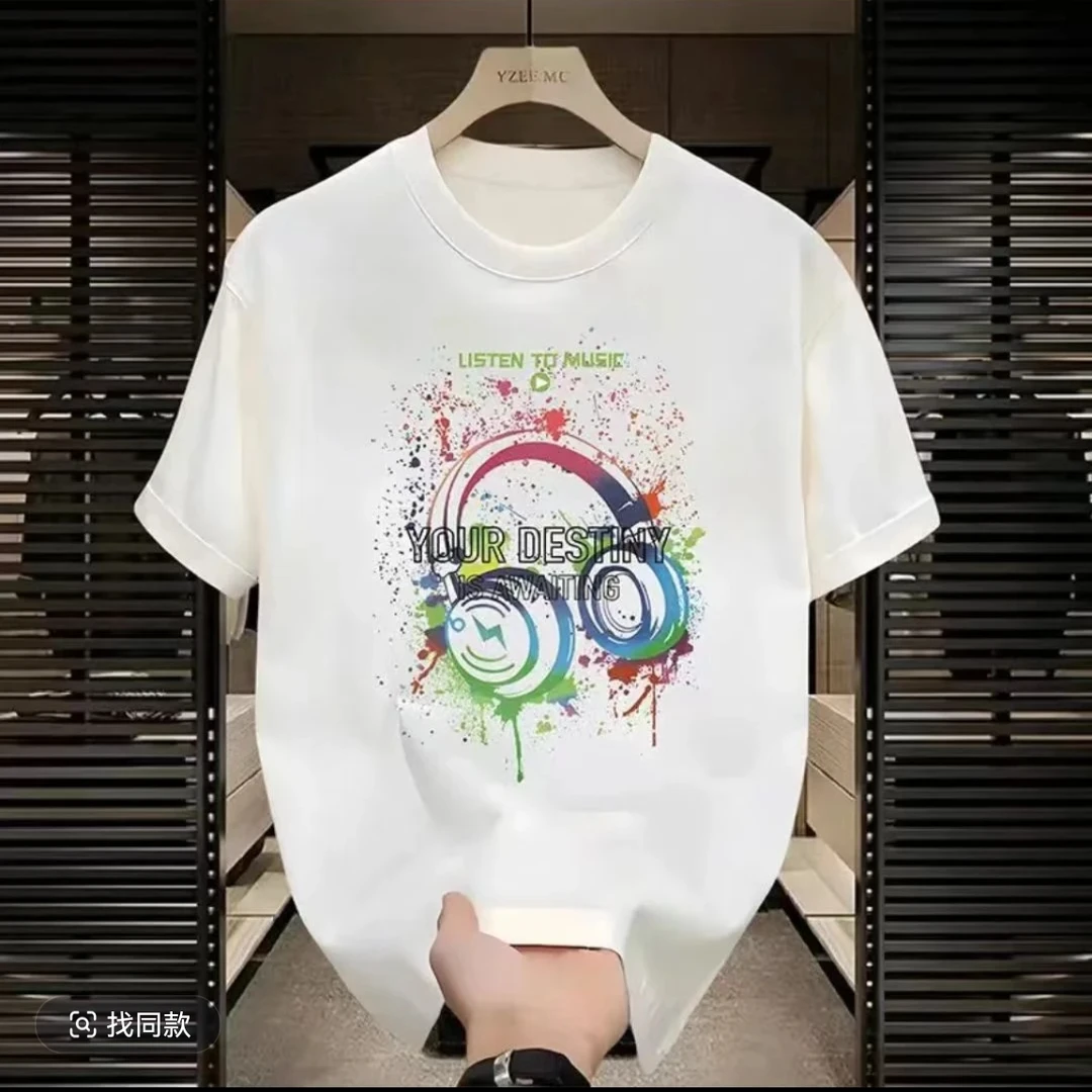 短袖T恤印花短袖情侣装夏季圆领男士休闲白色半袖时尚