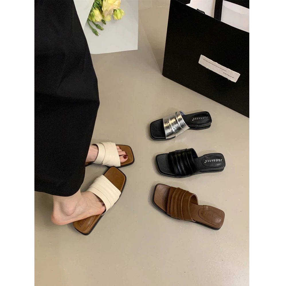 坡跟凉拖女款2025年夏季新款复古小众仙女一字拖法式方头厚底拖鞋