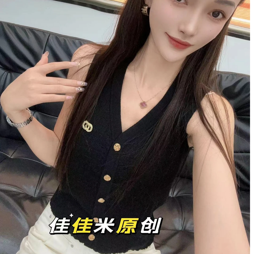 夏季针织开衫V领重工无袖时尚洋气显瘦遮肉气质百搭款251037