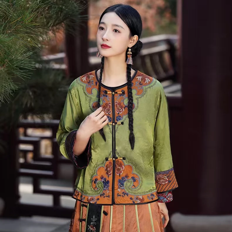 [WYZAKING]【栉枫沐雨】新中式重工刺绣气质复古缎面提花开衫外套