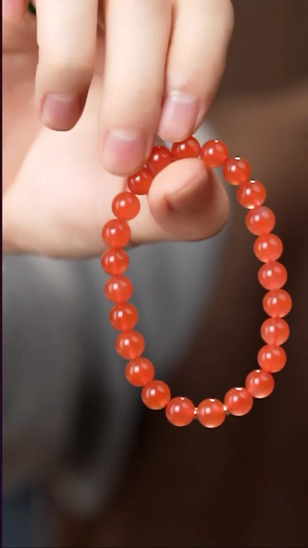 18K金镶嵌手串南红玛瑙河湾冰红8mm  多样性发其1