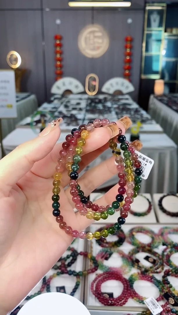 未镶嵌老矿碧玺色标透体三圈手串5mm+碧玺dan多样性发货一条