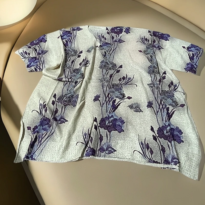 75曲珠紫花无吊牌半袖