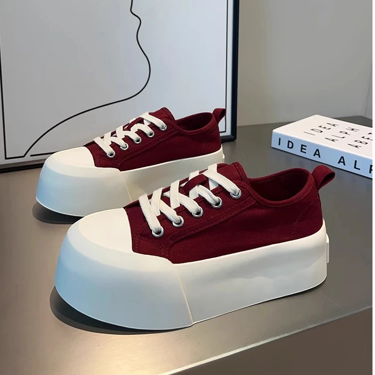 欧洲站薄款帆布鞋女2025夏季新款一脚蹬圆头系带防滑厚底休闲板鞋