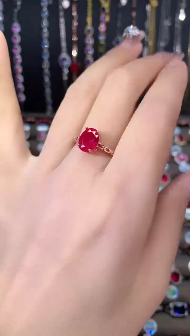 银S925镶嵌戒指红宝石79玫瑰金