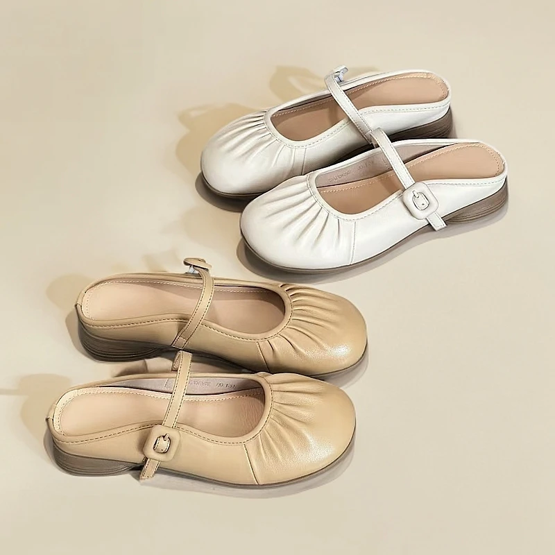 复古包头包头拖凉拖鞋女外穿包脚趾头平底玛丽珍鞋半拖夏季百搭