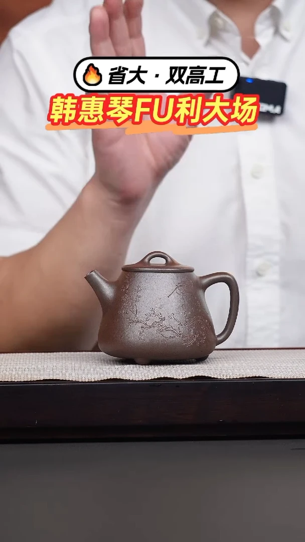 茶壶紫砂韩惠琴·朱泥柴烧刻绘高瓢