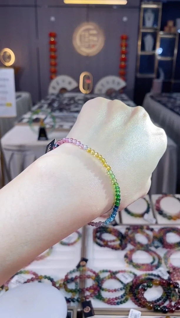 未镶嵌老矿碧玺色标净体单圈手串3mm+碧玺dan多样性发货一条