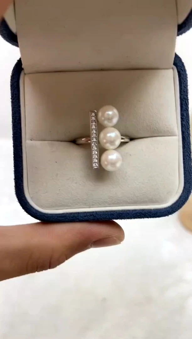 银S925镶嵌戒指海水珍珠7-8