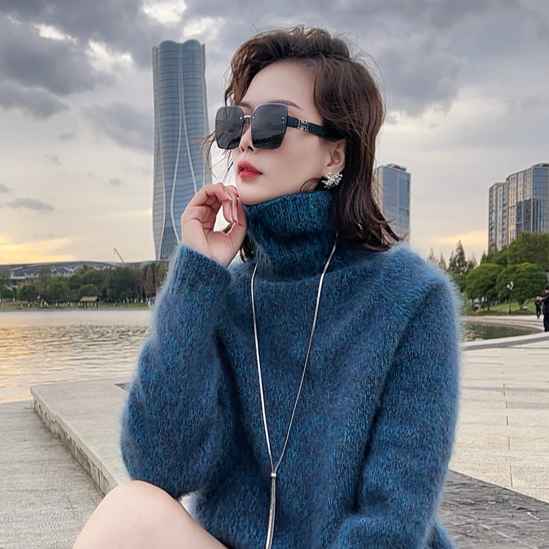 【高领】王菲款加厚高领羊绒针织衫100拉绒 六股花纱宽松外穿打底衫