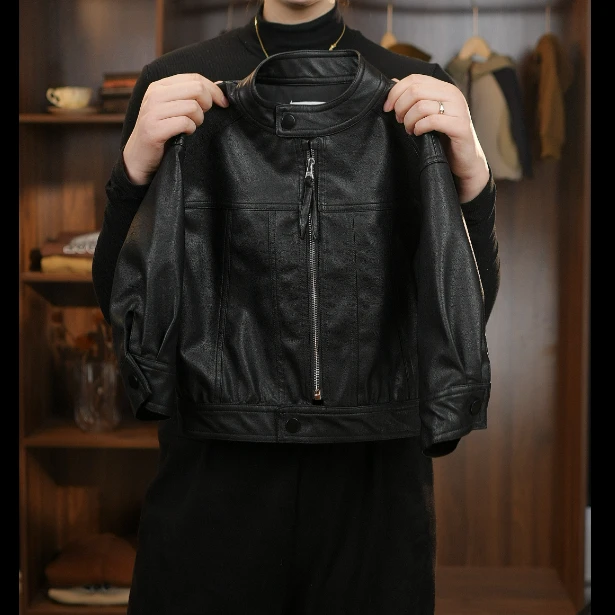 【番禧专属】2025春秋新款外套中性百搭纯色哑光皮夹克短款皮风衣