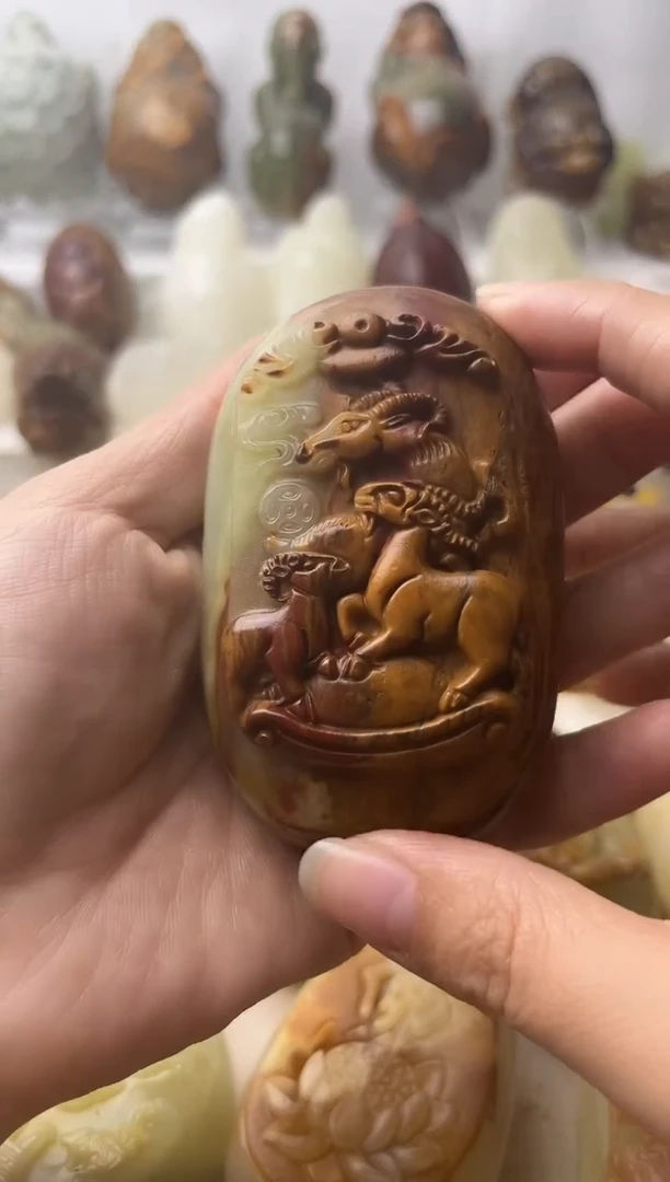 石材方解石棉纹正常不退换三羊开泰微瑕