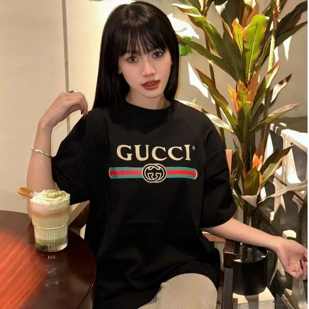 未使用 GUCCI/古驰 【休】破洞款Logo腰带印花圆领宽松短袖T恤XXS-S