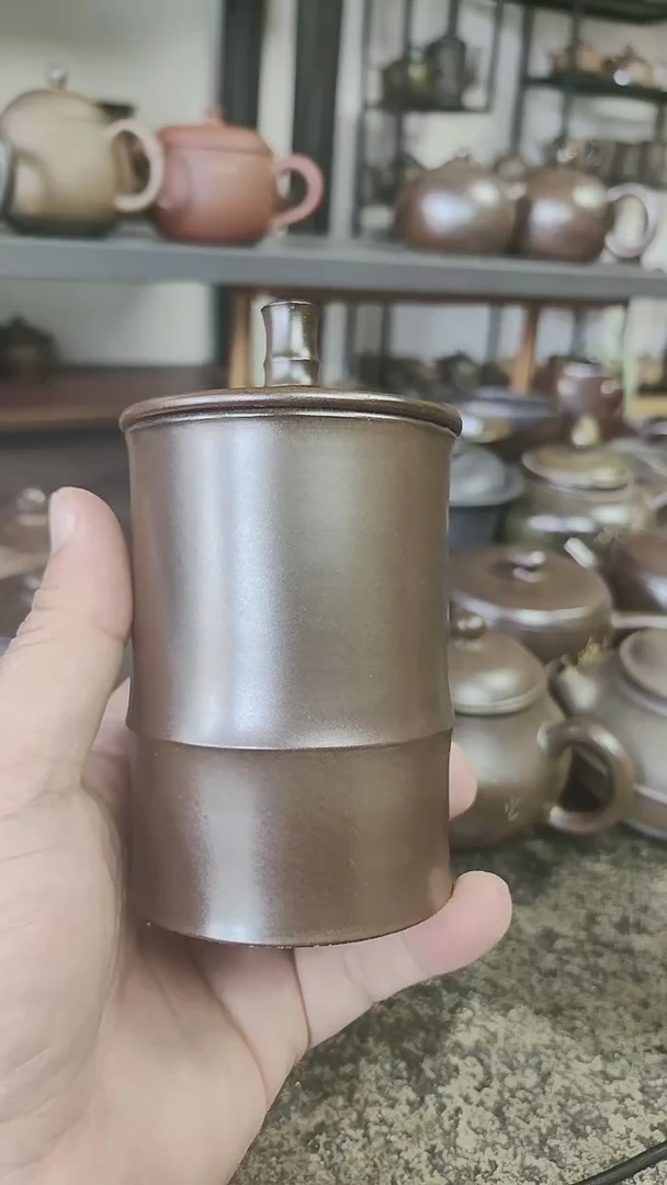 竹节醒茶罐 柴烧 手拉 240毫升