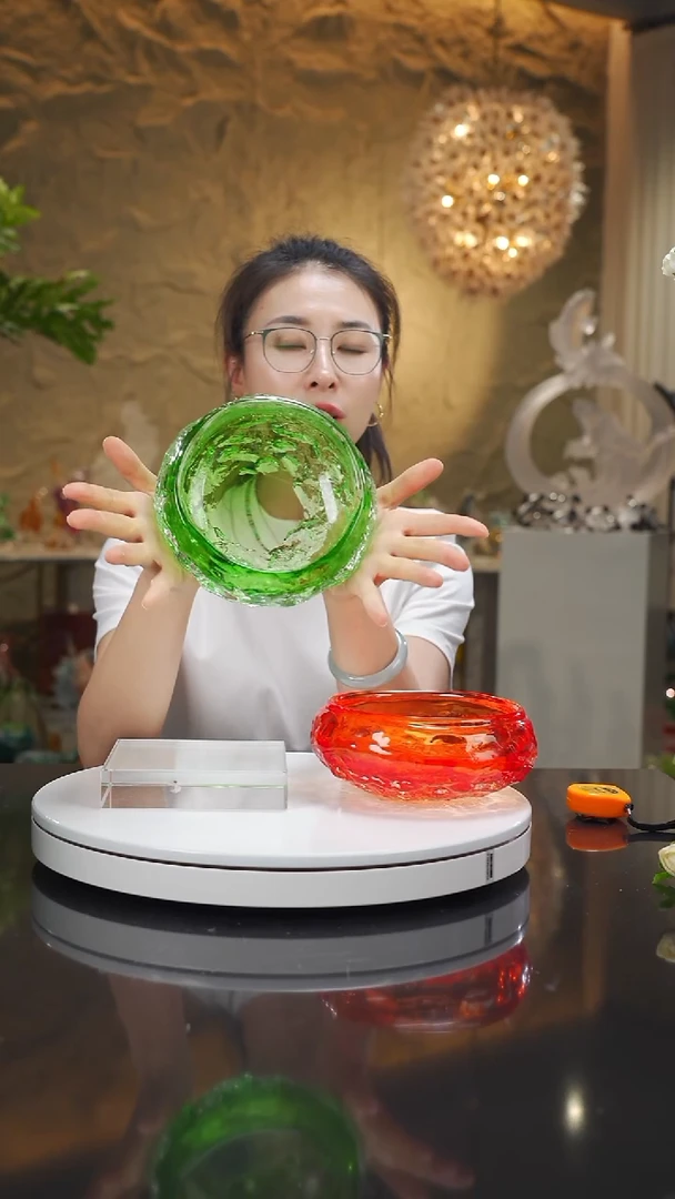 琉璃手工艺品福利绿色水波纹果碗烟灰缸