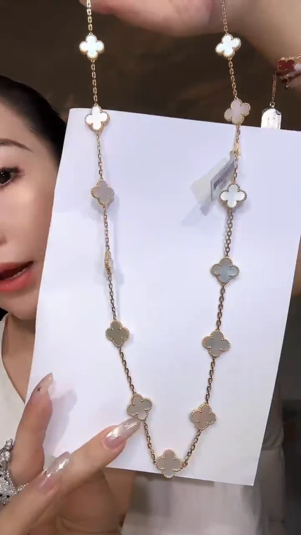 18K金镶嵌贝壳（贝母）项链白色二十花项链