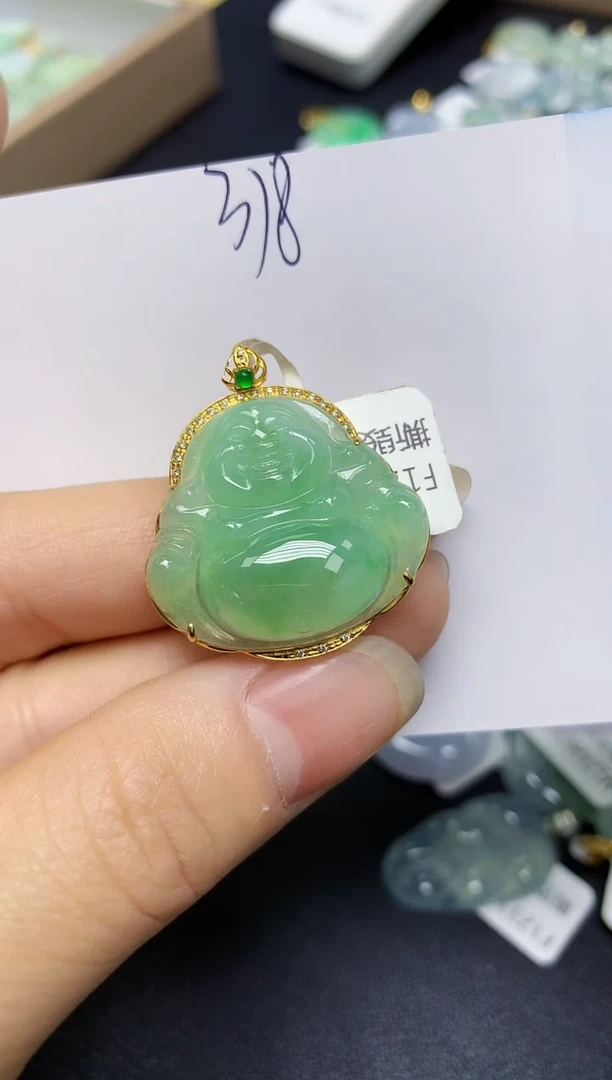 翡翠18K金镶嵌颈饰 天然翡翠A货