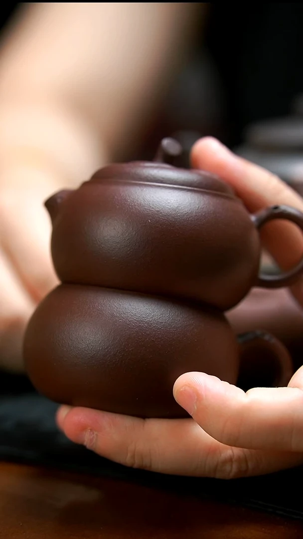 茶壶紫砂紫泥喜柿小壶+杯