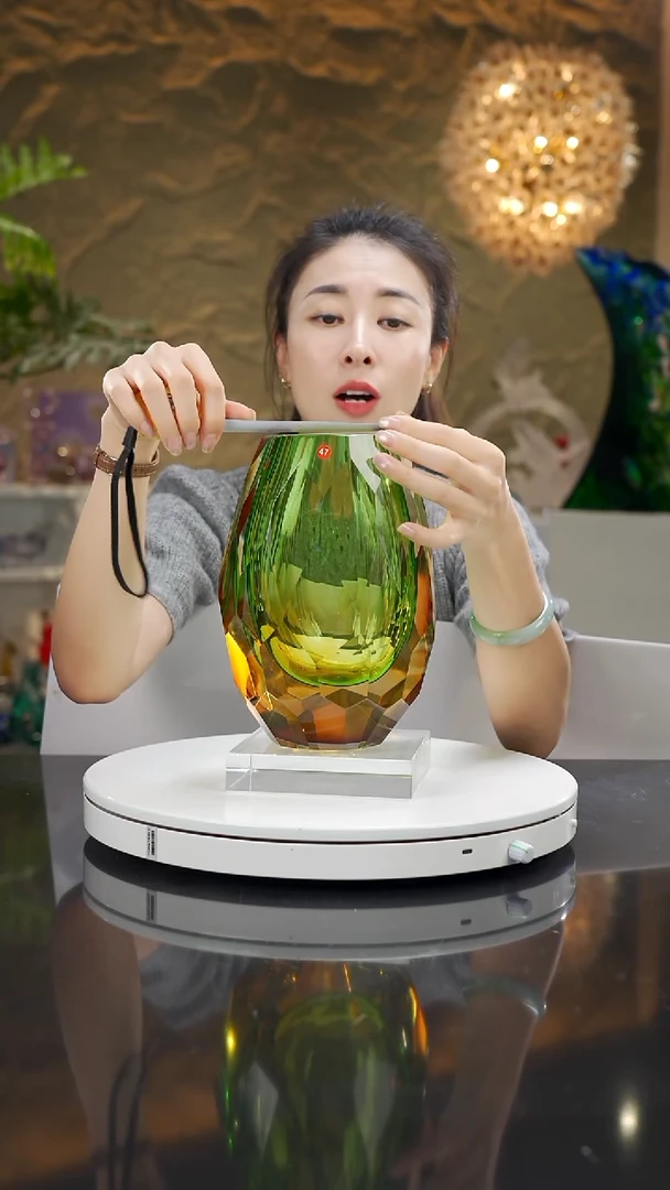 琉璃琥珀金绿色切面花瓶(47号)