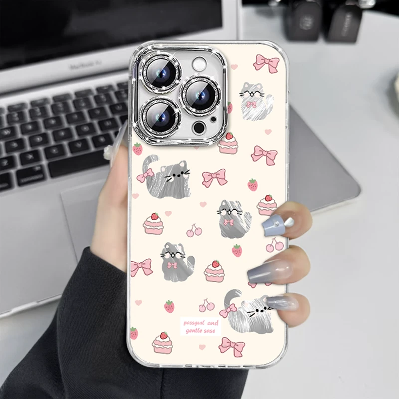 小猫草莓蛋糕 羽纱全包手机壳适用于华为小米苹果12/13/14/15/16