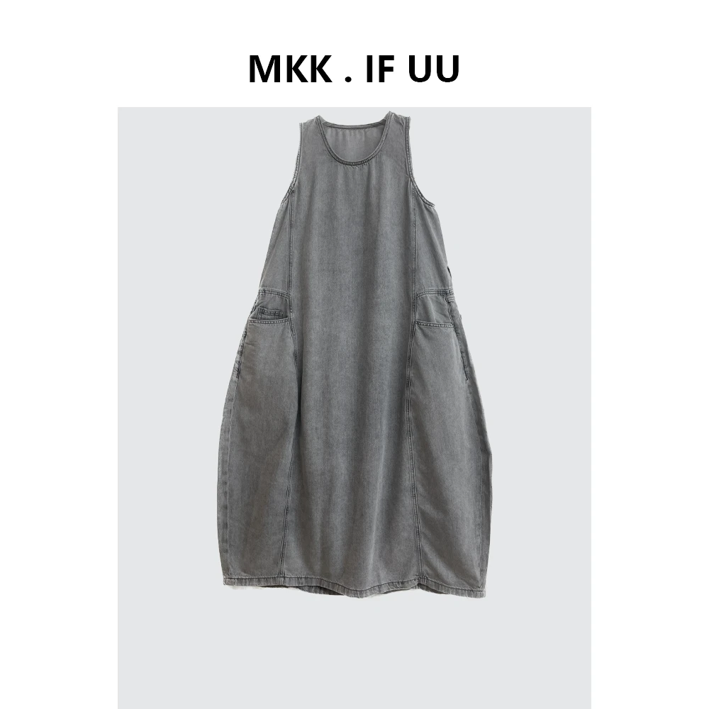 KEKE 推荐 立裁棉感无袖洗水牛仔连衣裙
